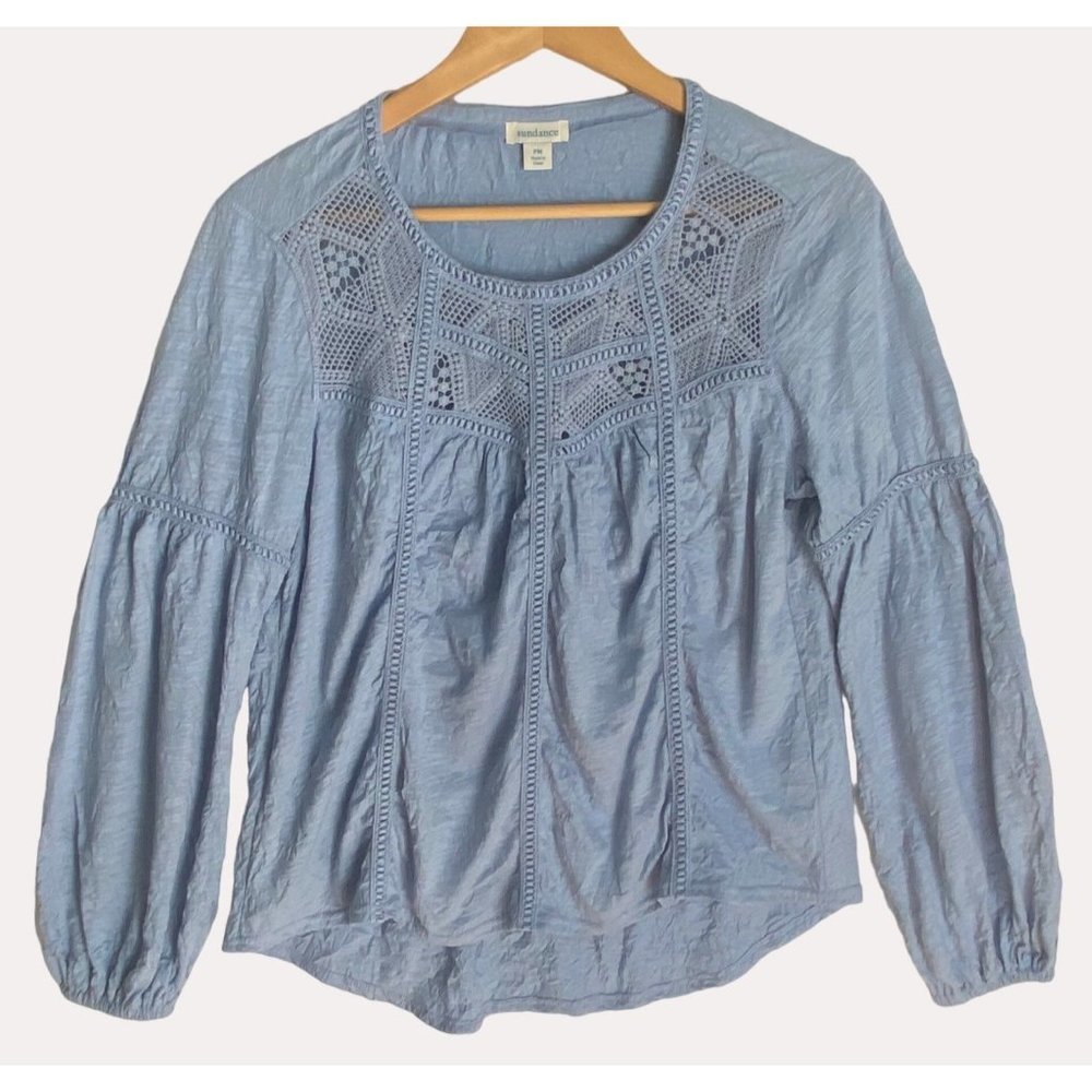 Sundance‎ blue boho blouse size MP PM Medium petite